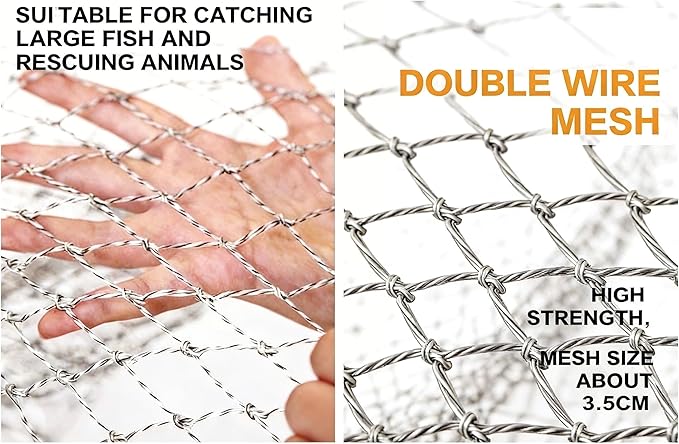 Heavy Duty Stainless Steel Animal Catch Net with Telescoping Handle, 50cm Large Square Head & Dual Lock System, Adjustable Length for Farm Garden and Rescue Use
