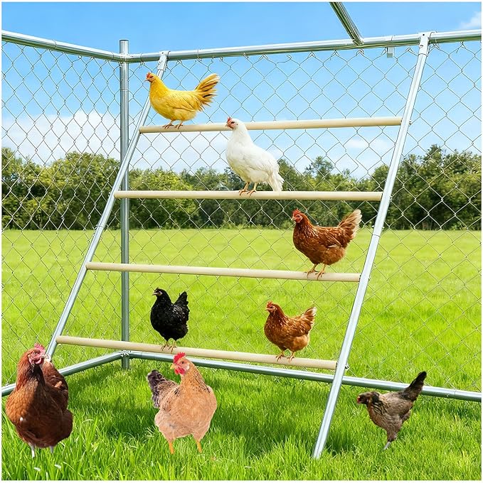 Chicken Roosting Ladder, 55" L x 40" W, 4-Level A-Frame Perch with Metal Frame, Multiple Wood Bars for Poultry Coop
