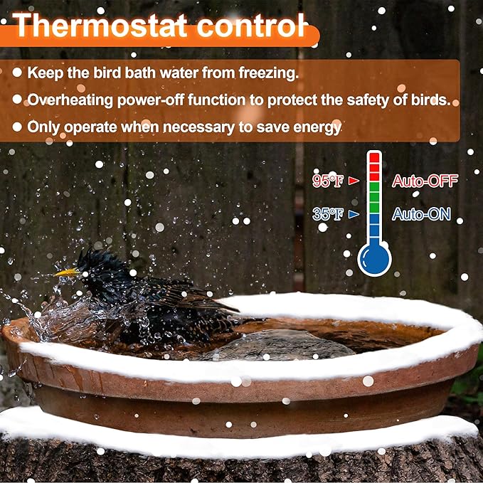 Saillong Bird Bath Deicer Heated Rock, 80W Submersible Utility Decorative De Icer, Thermostatic Controlled Winter Water Heater with Aluminum Base for Outdoor Bird, Chicken, Duck(1 Pack,White)