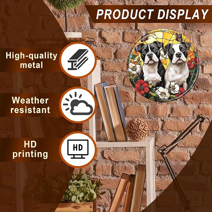 Dog Round Metal Tin Sign Wreath Vintage Wall Art Decor for Home Garden Yard Decor 8x8inch
