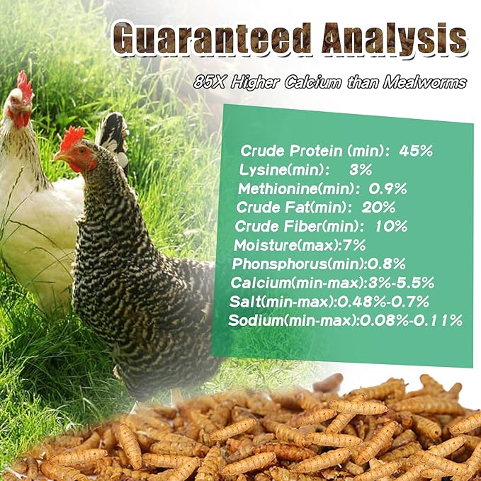 5LBS Black Soldier Fly Larvae for Chickens - Premium Dried BSFL Treats with 52% Protein & Calcium Boost - Superior Alternative to Mealworms - Resealable Bulk Bag for Hens & Bluebirds