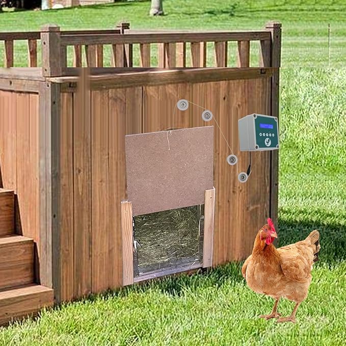 Automatic Chicken Coop Door Opener with Timer & Light Sensor, Automatic Chicken Coop Door Controller, Remote Control Poultry House Actuator Motor Kit for Duck, Goose (U.S. regulations)
