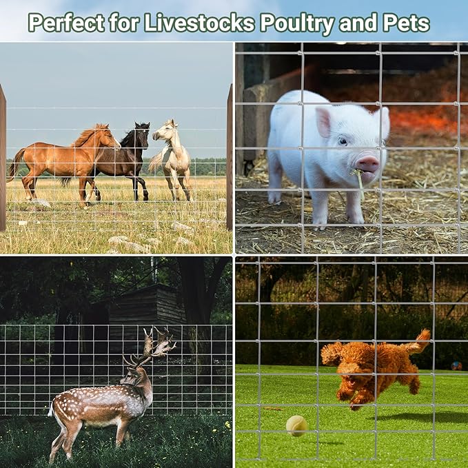 Farm Fence 4.5FT x 100FT, Galvanized Cattle Fence, Heavy Zinc Coating Wire Fencing, 14GA Livestock Fence, Goat Fence, Hog Wire Fencing Perfect for Pest Control, Livestock & Animals Protection