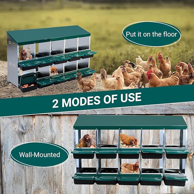 Nesting Boxes for Chickens - 10-Hole Chicken Nesting Boxes for Laying Eggs,Chicken Nesting Box with Lockable Lid - Secure Egg Laying Box for Farm & Backyard - Easy Egg Collection & Protection