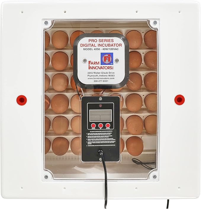 Farm Innovators 4250 Heated Digital Circulated Air Incubator (encubadora para huevos) w/Automatic Egg Turner for Improved Egg Hatching, White (2 Pack)