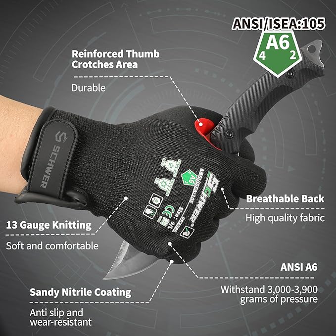 Schwer FreezeGuard Winter Work Gloves for Men and Women, ANSI A6 Cut Resistant Gloves With Super Grip, Freezer Glove for Work, Touchscreen, Thermal Insulated, PR3388, Black Knight (XXL, 1 Pair)