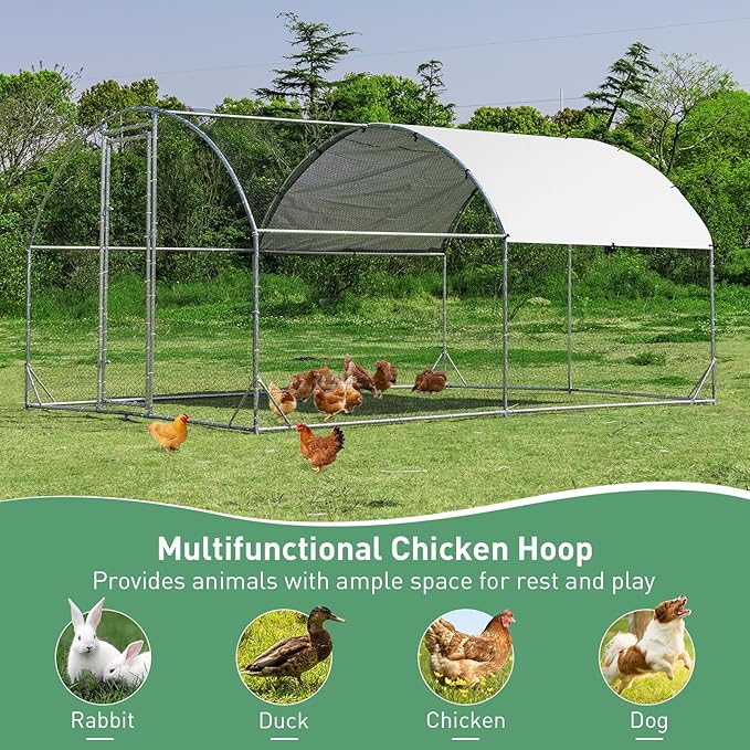 Giantex 12.5ft Metal Chicken Coop, Galvanized Walk-in Chicken Run with Waterproof PE Cover, Dome Shaped Poultry Cage Hen Run House Rabbits Habitat Cage for Backyard Farm Outdoor (12.5 x 9.2 ft, Dome)