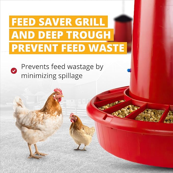 Stromberg's 50 lb Capacity Hanging Feed Saver Feeder, Large Capacity Durable Feeder with Feed Saver Grill, Perfect for Poultry, Durable Polypropylene Plastic, 22" W x 24" H, Trough 4.5" High