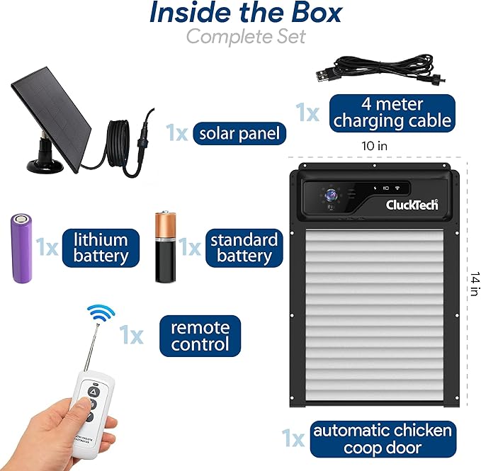 Automatic Chicken Coop Door - with 1080p Camera - Solar Powered - 5000mAh Battery - App Remote Control and Opener with Timer - Auto Open&Close - Heavy Duty - Night Vision - Alarm Drive