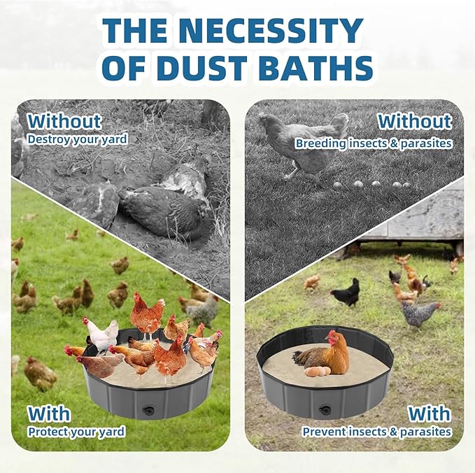 32'' D * 8'' H Chicken Bath Tub, Chicken Dust Bath, Chicken Bath Dust, Dust Bath for Chickens, Lime for Chicken Coops, Chicken Bath, Chicken Coop Cleaning Supplies, Chicken Coop Accessories (1, Gray)
