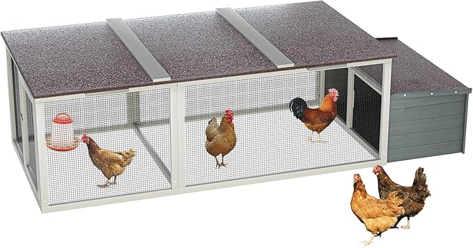 20.93ft² Large Wooden Chicken Coop with Run, Weatherproof Asphalt Roof, Nesting Box, Secure Locks, Walk‑in Poultry Cage with Metal Mesh for Backyard Farm Use