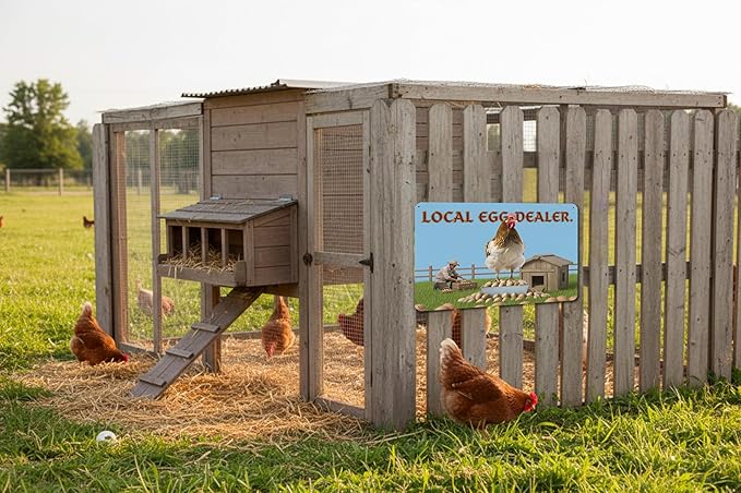 Local Egg Dealer Funny Chicken Coop Sign Farm Fresh Eggs Aluminum Sign Humorous Poultry Farm Decor Gift for Chicken Lovers Rustic Metal Sign 8x12 Inches Style-08