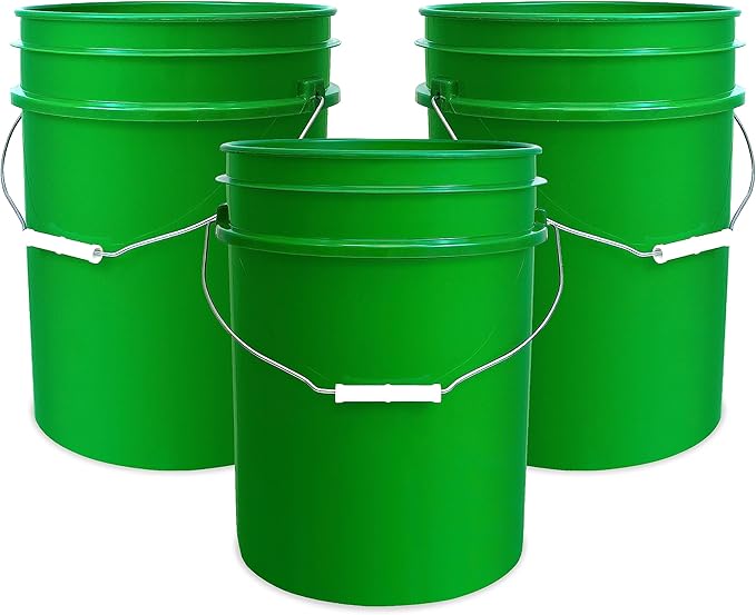5 Gallon Bucket Only | Made in USA | Food Grade | Durable 90 Mil All Purpose Pail | BPA Free | Premium HPDE | Easy Stack and Store | Lids Not Included (Green, 3)