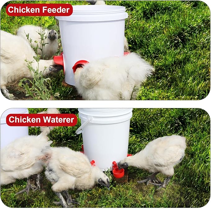 DIY Chicken Feeders No Waste, Automatic Chicken Feeders and Waterer Set, 6 pcs Poultry Feeder 6 Automatic Chicken Water Feeder, Rodent Proof Rain Proof Poultry Feeder Kit for