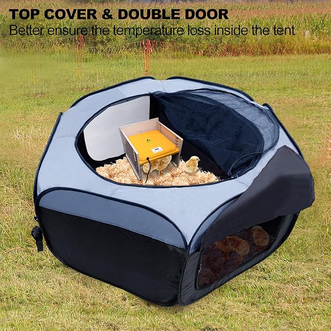 Brooder Box for Chick Starter Kit, Baby Chicken Brooder Pen/Playpen/Tent Pop-Up, Perch Up to 17 Chicks, Kit with Adjustable Heating Plate, Storage Bag, Top Cover, Fixed Pegs, Waterproof Mat, Blue