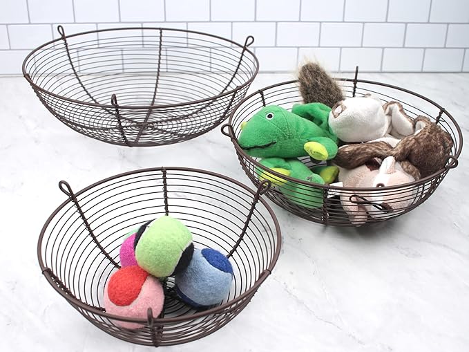 RSVP International Hanging Storage Collection 3-Tier Baskets, Bronze Woven Wire (Pack of 3)