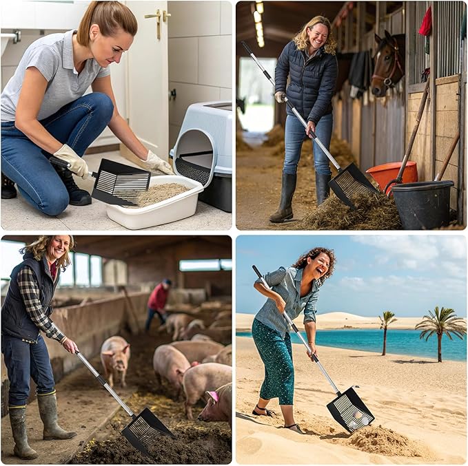 EXPAWLORER Large Chicken Poop Scooper,Adjustable Chicken Coop Rake with Stainless Steel Long Handle,Heavy Duty Litter Sifting Shovel Chicken Coop Accessories(22"-52.3")