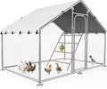 Large Metal Chicken Coop with Roosting Perch, UV-Resistant and Waterproof Cover, Chicken Run Outdoor Walk-in Cage Rabbit Duck Hen House for Yard Farm Use Spire Roof (10’ W x 4.9’ L x 6.4’ H)