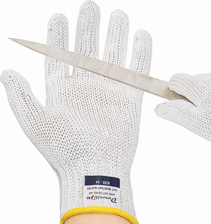 Dowellife Level 8 Reinforced Cut Resistant Gloves, Food Grade, Knife Safety Gloves for Meat Cutting, Oyster Shucking, Fish Fillet, Kitchen Slicing and Wood Carving, Small