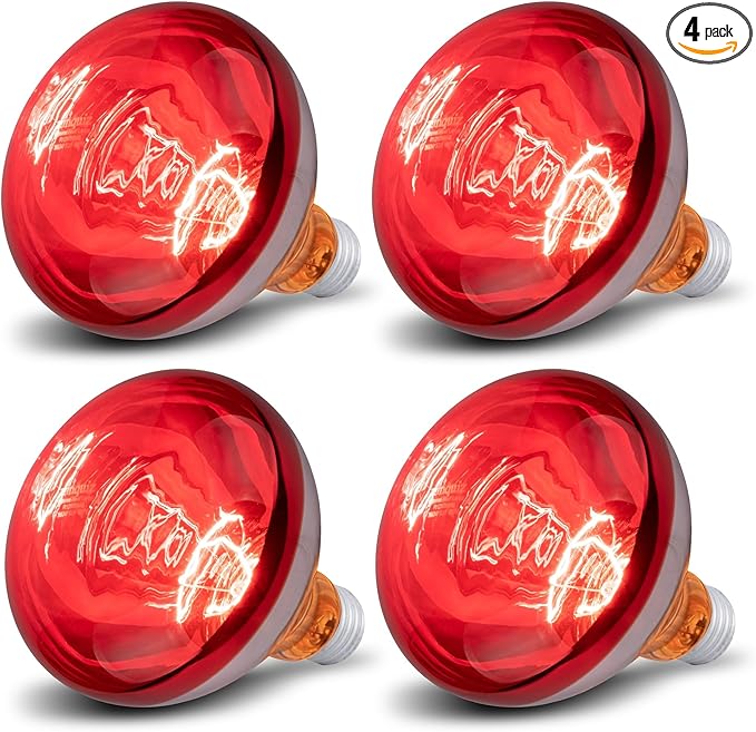 4 Pack 250 Watt Heat Lamp Bulbs for Chicks, R40 Brooder Heat Lamp for Chickens, Infrared Reflector Heat Bulbs for Brooder Heater, Incandescent Spotlight for Pet, Bathroom, Food