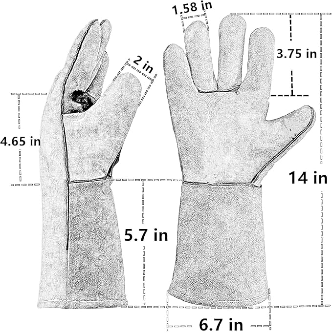Black Welding Gloves Bite Proof Glove Animal Handling (1Pair) 14 inch Leather for Gardening Work Cat Dog Scratch