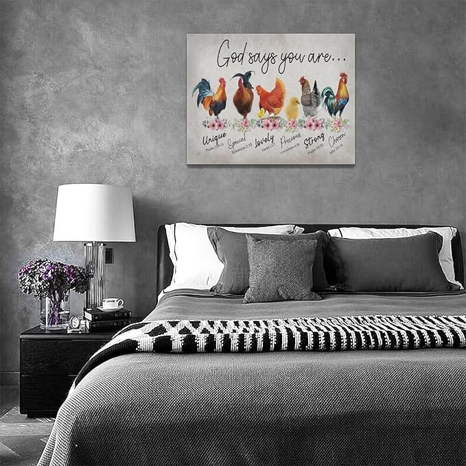 Rooster Kitchen Decor Wall Art Rustic Farmhouse Chicken Pictures Wall Decor Country God Says You Are Canvas Prints Framed Artwork Home Office Decorations For Bathroom Dinning Room 16"x12"