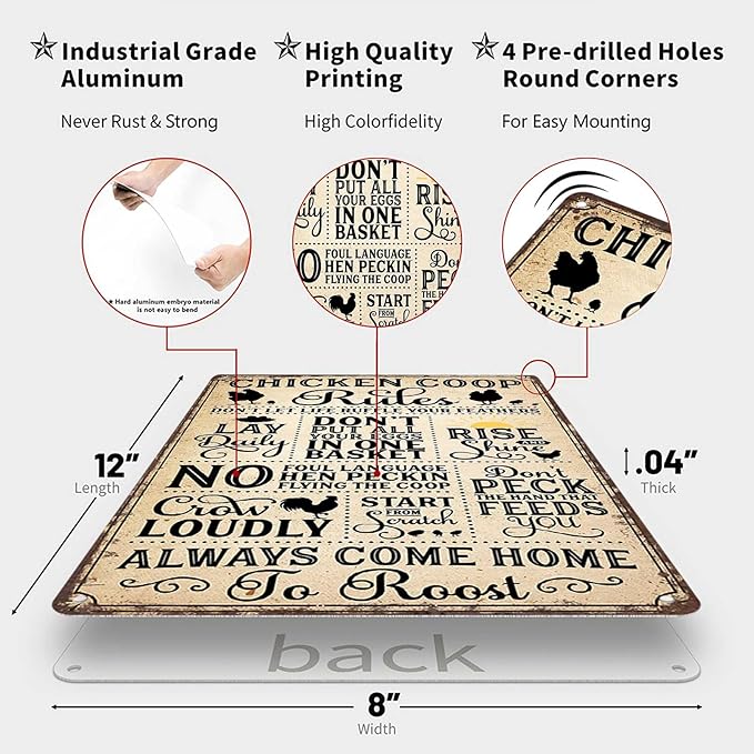 Funny Chicken Coop Metal Signs-Metal Sign Chicken Coop Accessories Posters Wall Art for Farmhouse Kitchen Home Decor 8x12inch
