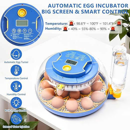 Incubators for Hatching Eggs - 18 Egg Capacity, Egg Incubator with Automatic Egg Turning and Temperature Control, Incubator for Chicken, Duck, Goose, Quail, 360° Full View, Home Farm Classroom Use