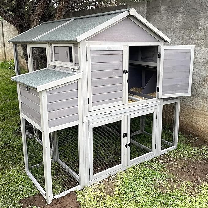 Aivituvin Chicken Coop for Chickens Super Large Outdoor Wooden Hen House with Run,Poultry Cage for 6 to10 Chickens with Two Nesting Box,Ramp,Extra Large