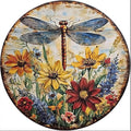Round Tin Sign Dragonfly What A Wonderful World Flowers Metal Sign for Home Farm House Rustic Garden Yard Vintage Outdoor Outside Porch Wreath Wall Funny Decor 12 Inch