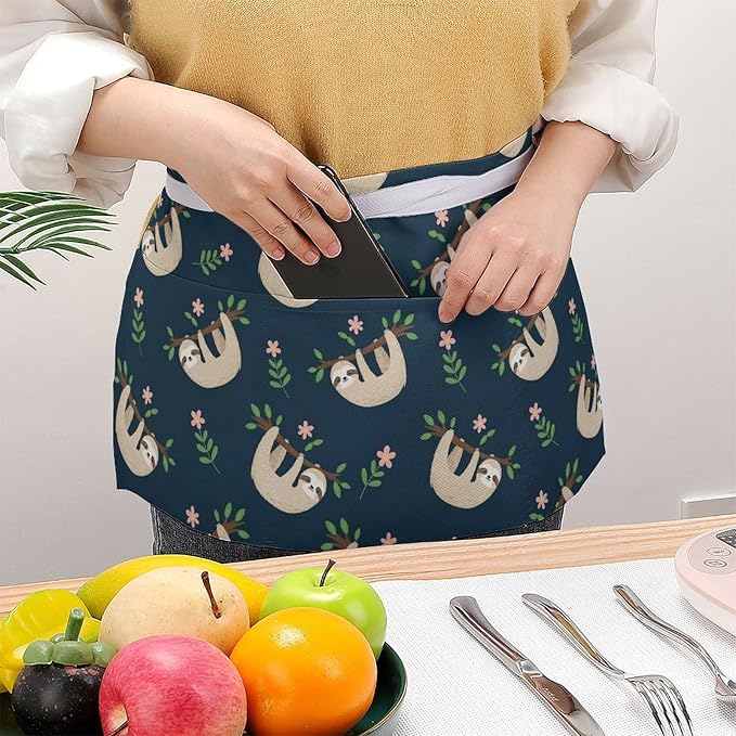 Unisex Apron for Cooking Server Waitress Half Waist Apron with 3 Pockets