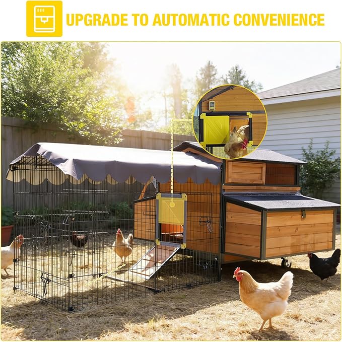Large Mobile Chicken Coop with Run, Wheels & Leakproof Pull-Out Tray – Weatherproof Hen House with Nesting Box for Chickens, Ducks, Rabbits