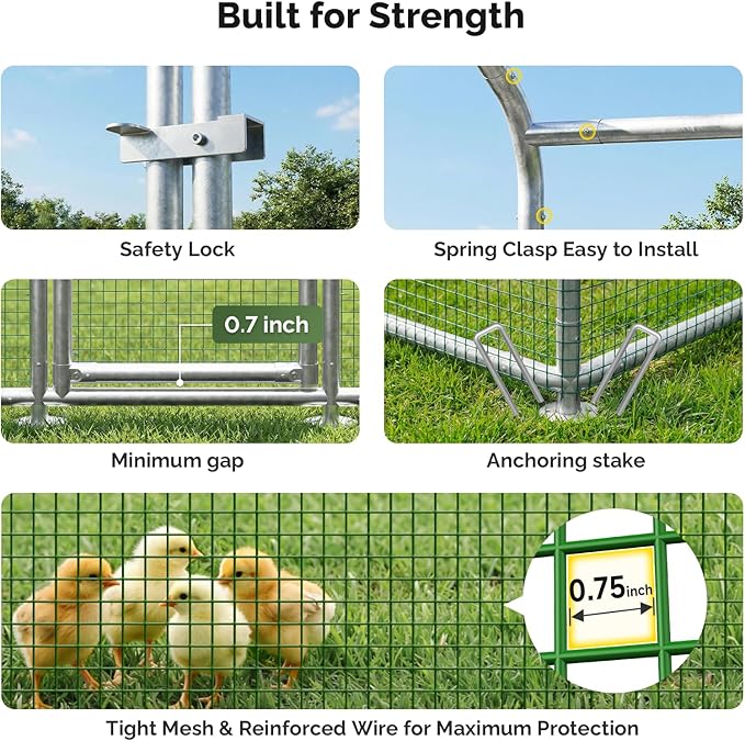 Sino Luban Metal Large Chicken Coop Run with Small Mesh Hardware Cloth for 30 Chickens/Ducks, Chicken Runs for Yard with Waterproof Cover, Chicken Enclosure Pen Outdoor, Walk-in Poultry Cage