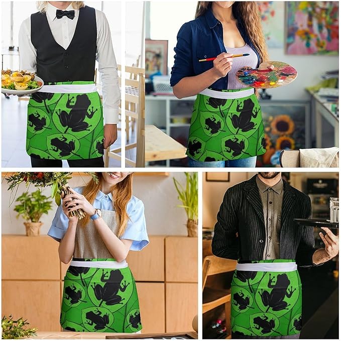 Server Waist Aprons Waitress Unisex Chef Works Half Apron with 3 Pockets