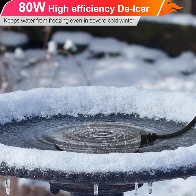 Saillong Bird Bath Deicer Heated Rock, 80W Submersible Utility Decorative De Icer, Thermostatic Controlled Winter Water Heater with Aluminum Base for Outdoor Bird, Chicken, Duck(1 Pack,Gray)