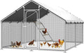 Large Metal Chicken Coop Run with Roosting Perch, Outdoor Poultry Cage with Heavy Duty Wire Mesh and UV-Resistant Cover for Chickens Use, Spire Roof (8.9'W x11.8'L x 6.6'H)