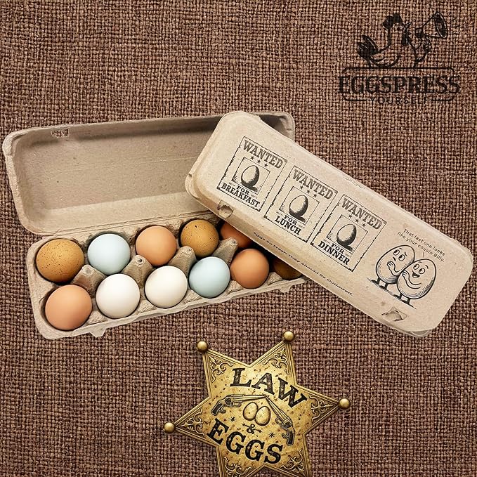 Egg Outlaws Egg Cartons – 12-Pack – Funny Egg Carton with Wild West Wanted Poster Design – Giftable and Eco-Friendly Farm Fresh Egg Packaging