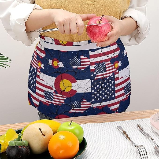 Server Waist Aprons Waitress Unisex Chef Works Half Apron with 3 Pockets