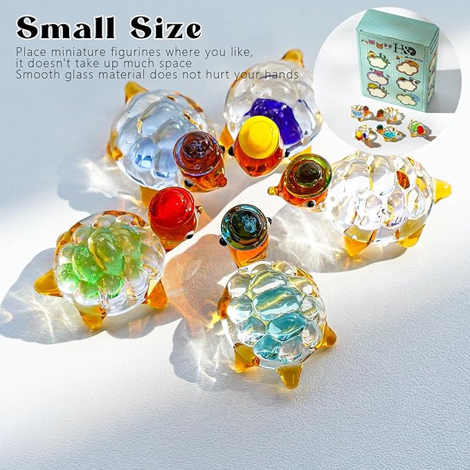 H&D HYALINE & DORA 5pcs Mini Glass Figurine Blown Glass Figurine Ornaments（Turtle）