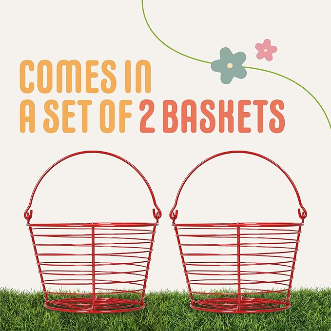 CONCORD 8" Egg Basket For Storage Collecting and Transporting Chicken and Duck Eggs. Farm Grade Wire Baskets. 2 Pack (Red)