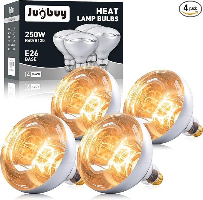 Heat Lamp Bulb, 250 Watt Heating Light Bulbs for Bathroom Ceiling, Shower, Food, Plants - 4 Pack