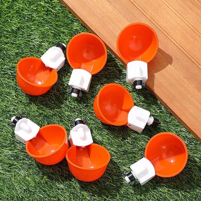 Tanlade 50 Packs Chicken Waterer Cups Large Chicken Feeder, Automatic Waterer Cups Kit for Poultry Chicks Duck Goose Turkey Bunny(Orange)