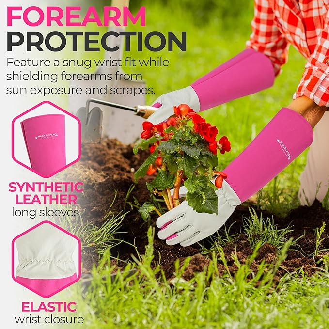 HANDLANDY Rose Pruning Gardening Gloves for Men & Women, Thornproof Long Gauntlet Gloves, Pigskin Leather - Breathable & Durability (Medium)