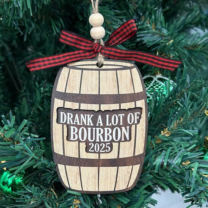 Bourbon Ornament - Bourbon Gifts for Men, Women, Wine Lovers - Wine Ornaments for Christmas Tree - Whiskey Wooden Christmas Ornament