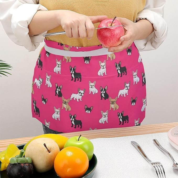 Unisex Chef Waiter Apron Waist Half Short Serving Aprons with 3 Pockets