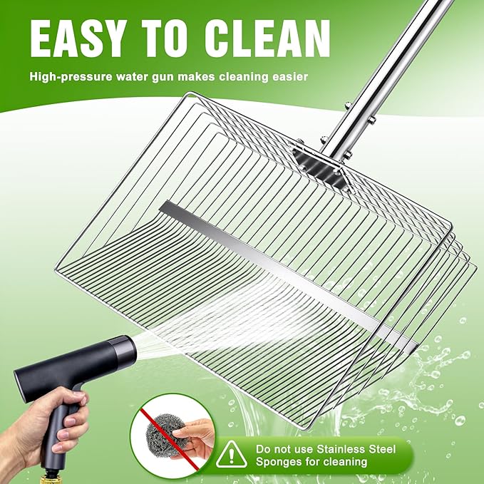 15-inch Large Chicken Poop Scooper, Heavy Duty Adjustable Chicken Coop Scoop for Sand with Ergonomic Grip,5-in-1 Heavy Duty Adjustable Metal Chicken Coop Scoop with 24 to 68"