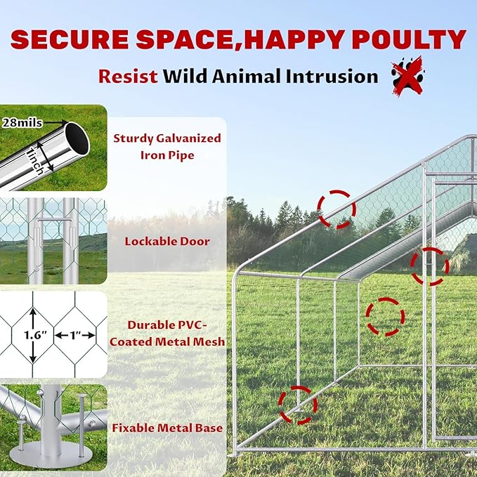 Large Metal Chicken Coop Walk-in Poultry Cage Chicken Run Pen Rabbit Duck House with Waterproof and Anti-UV Cover for Outdoor Farm Use