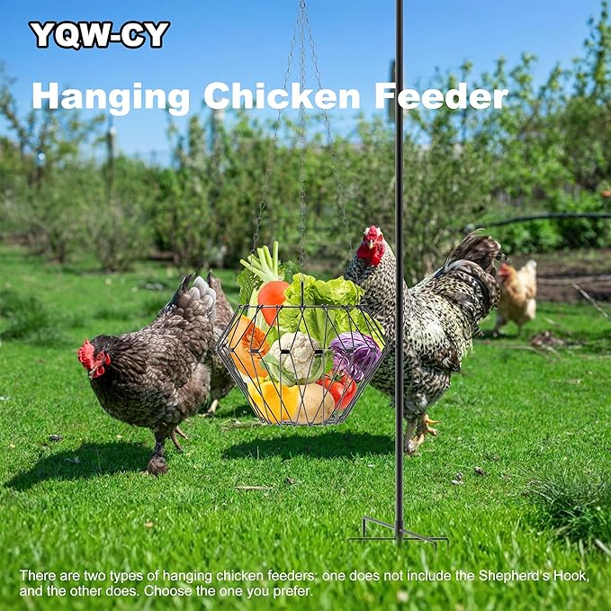 Hanging Chicken Feeder, Foldable Chicken Vegetable Fruits Feeder, Poultry Feeding Holder Basket with Hanging Chain, Veggie Treat Ball for Chicken Coop Accessories (1 Pack)