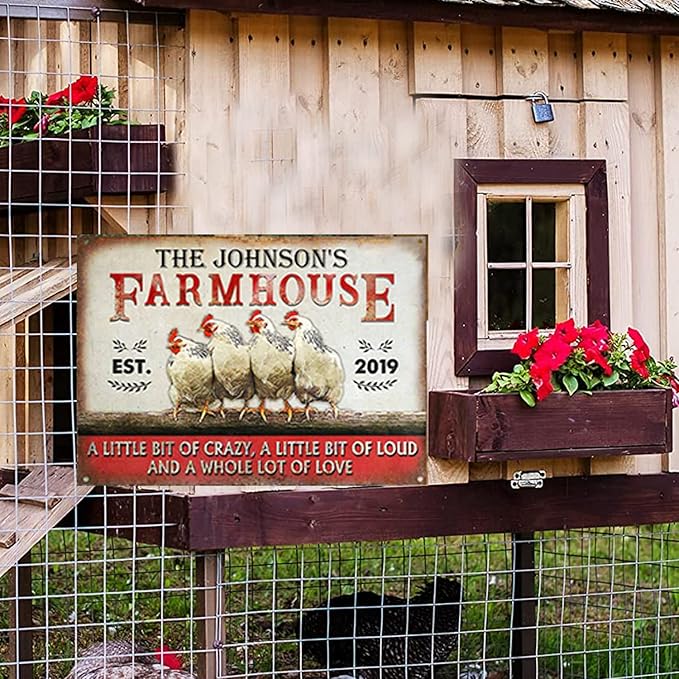 Personalized Fluffy Butt Hut Chicken Coop Sign, Custom Farmhouse Metal Sign with Spoiled Hens Wall Art, Funny Backyard Chicken Decor for Coop, Barn, Farm, Rustic Vintage Style DS7