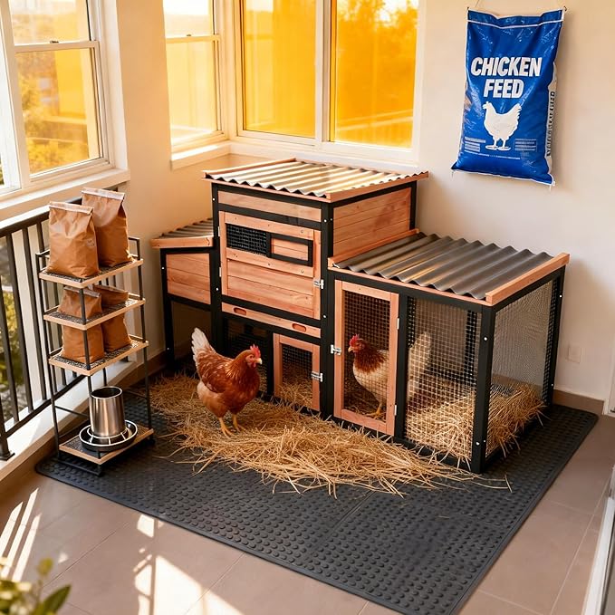 Wooden Chicken Coop with Outdoor Run, 4-Season Weatherproof Poultry Cage for Hens Ducks Rabbits, Large Walk-in Pet House with Nesting Box, Removable Tray & Secure Latch for Backyard Farm
